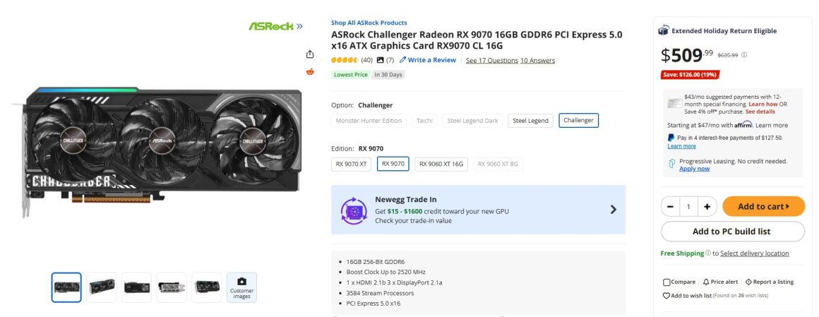 ASRock Challenger RX 9070 فقط 509 دلار؛ MSI Gaming RTX 5050 8G Shadow 2X به 209 دلار رسید