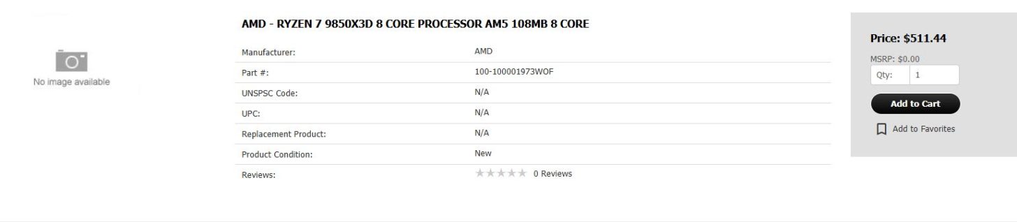 پردازنده AMD Ryzen 7 9850X3D با قیمت 511 دلار لیست شد