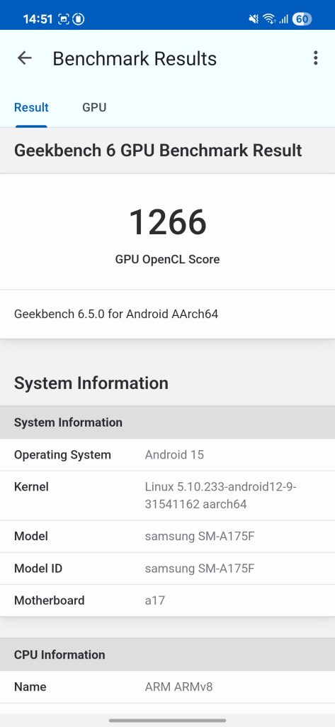 نتایج تست های بنچمارک گوشی گلکسی ای ۱۷ سامسونگ