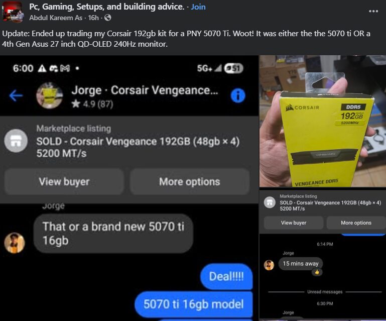 معاوضه رم 192 گیگابایتی با RTX 5070 Ti