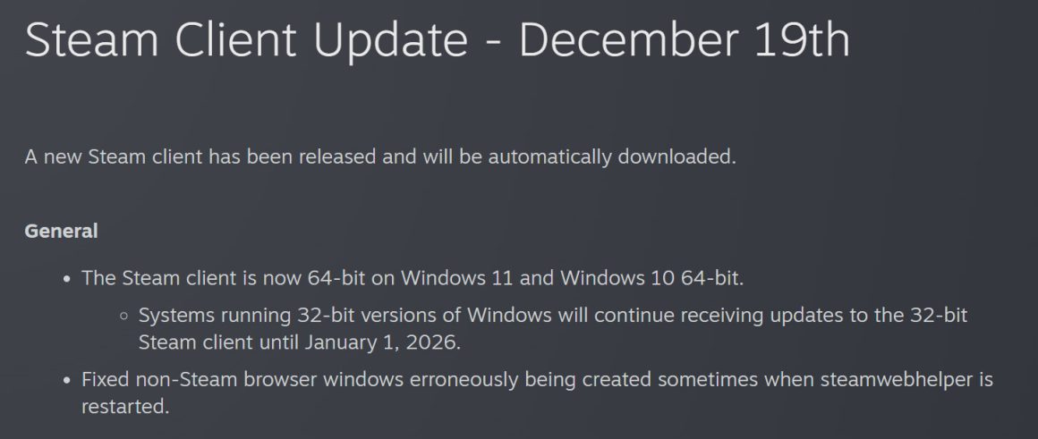 پایان رسمی 32 بیتی استیم
