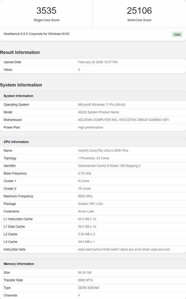 بنچمارک اینتل Core Ultra 9 290K Plus