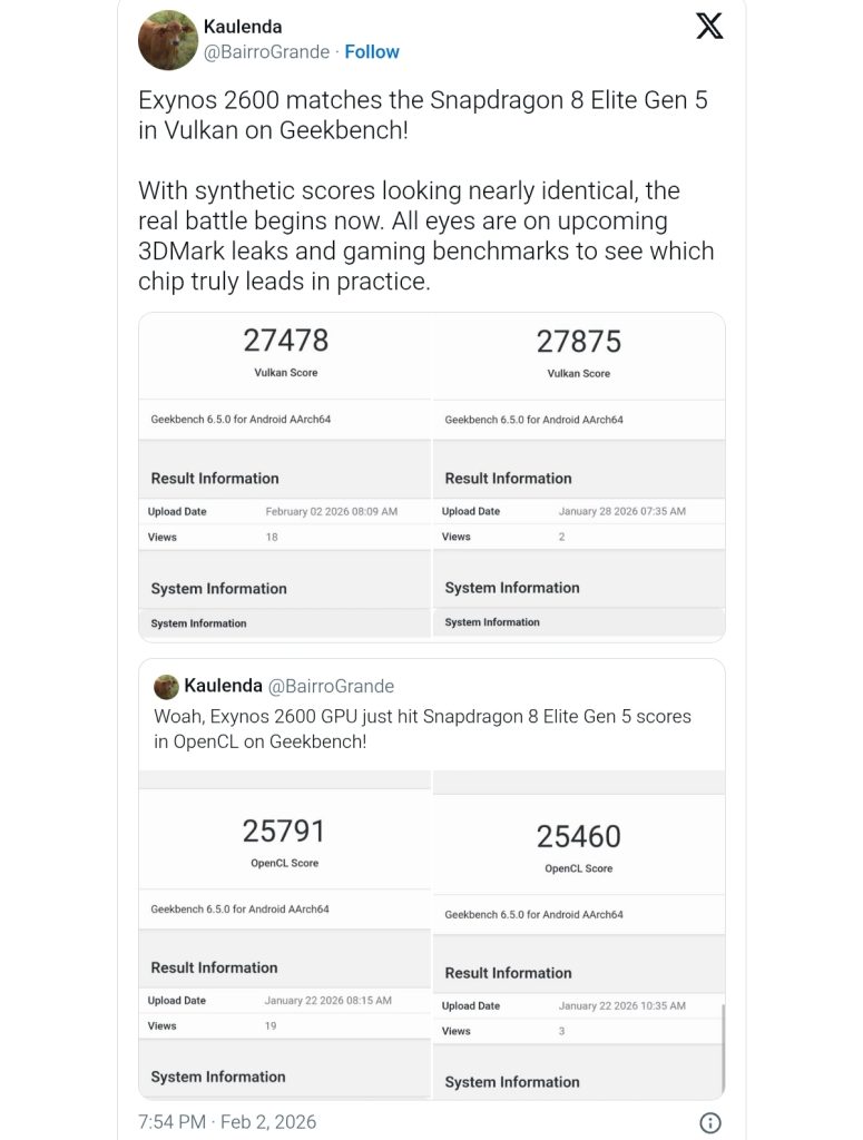 برابری اگزینوس 2600 سامسونگ با اسنپدراگون 8 الیت نسل 5