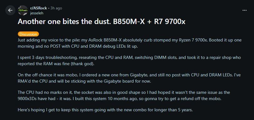 از کار افتادن پنج پردازنده Ryzen 9000