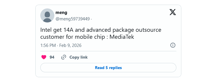 فرآیند ساخت 14A اینتل مدیاتک