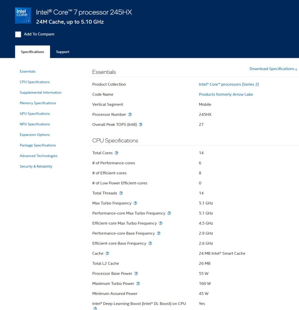 Core 7 245HX اینتل معرفی شد؛ همان Core Ultra 5 235HX با نام گمراه‌کننده