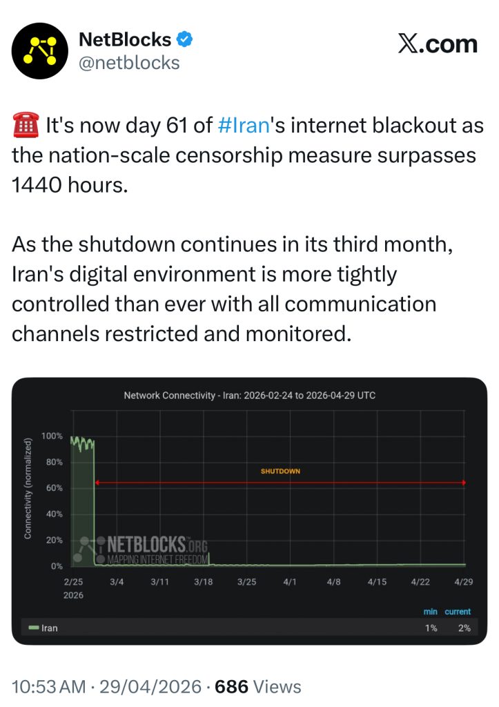 قطعی اینترنت در سومین ماه ایران