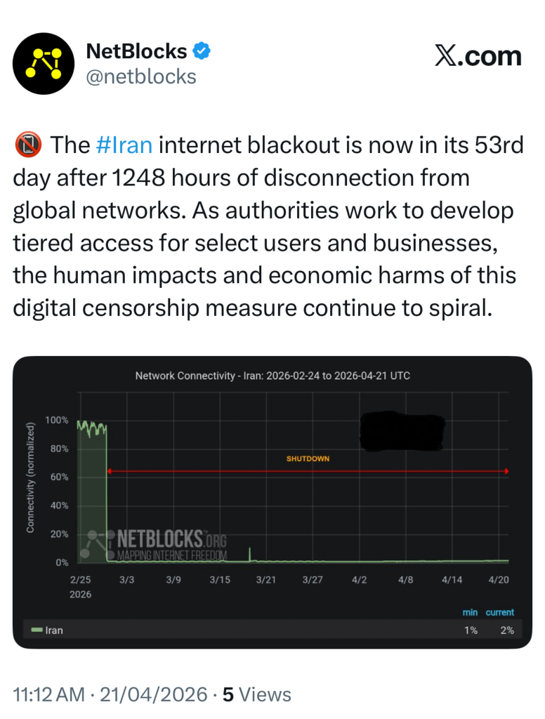 خاموشی اینترنت در پنجاه‌وسومین روز