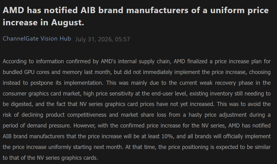 افزایش قیمت گرافیک AMD