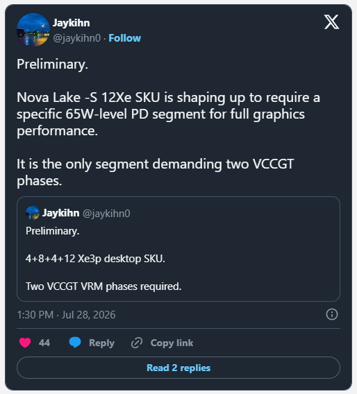 پردازنده 65 وات Nova Lake S اینتل