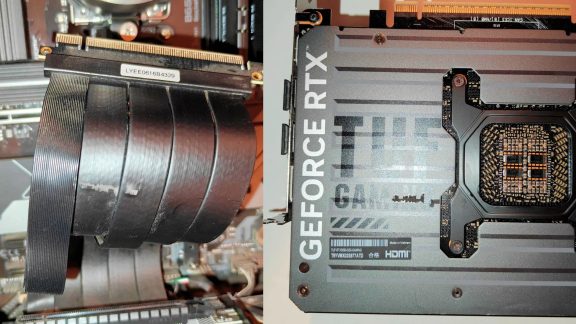 ذوب شدن عایق رایزر PCIe در تماس با بک‌پلیت RTX 5090 هنگام نصب عمودی گرافیک