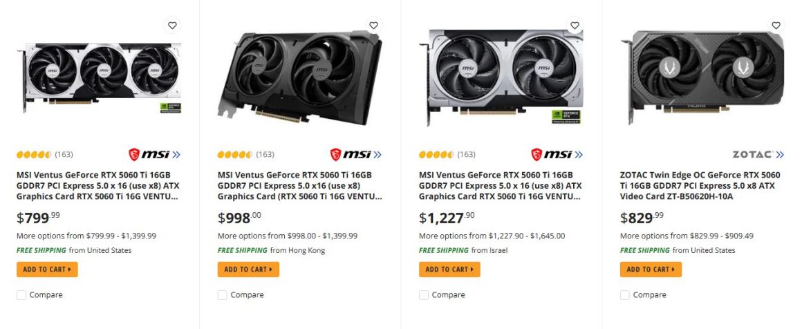 قیمت 800 دلار RTX 5060 Ti 16GB