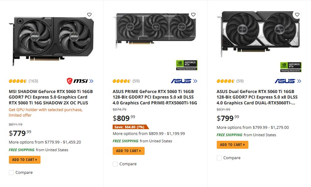 افزایش قیمت RTX 5060 Ti 16GB