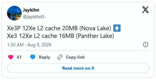 توان Nova Lake-S اینتل